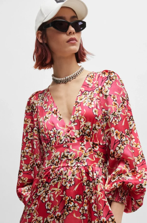MULHER HUGO BOSS Vestidos E Macacões>Vestido Maxi Com Estampa Floral E Acabamento Com Botões