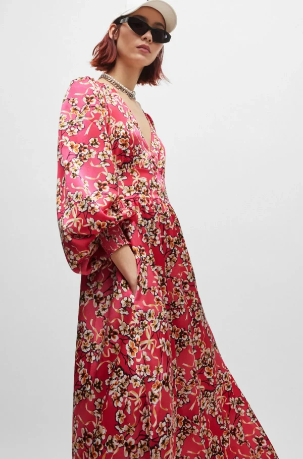 MULHER HUGO BOSS Vestidos E Macacões>Vestido Maxi Com Estampa Floral E Acabamento Com Botões