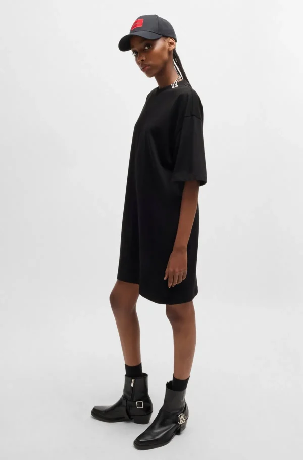 MULHER HUGO BOSS Vestidos E Macacões>Vestido T-shirt Em Jersey De Algodão Com Logótipo Sobreposto