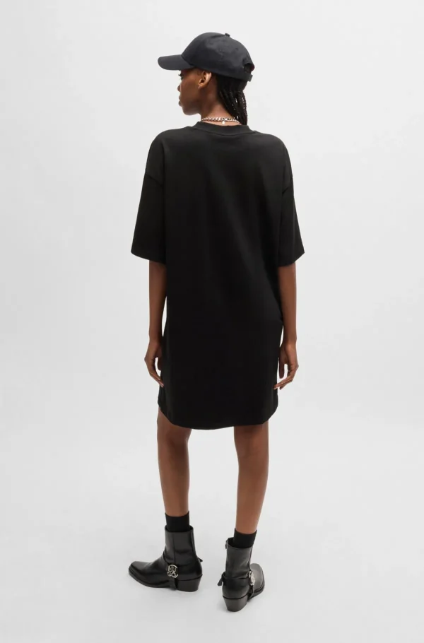 MULHER HUGO BOSS Vestidos E Macacões>Vestido T-shirt Em Jersey De Algodão Com Logótipo Sobreposto