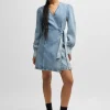 MULHER HUGO BOSS Vestidos E Macacões>Vestido Wrap Azul-marinho Em Ganga Rígida