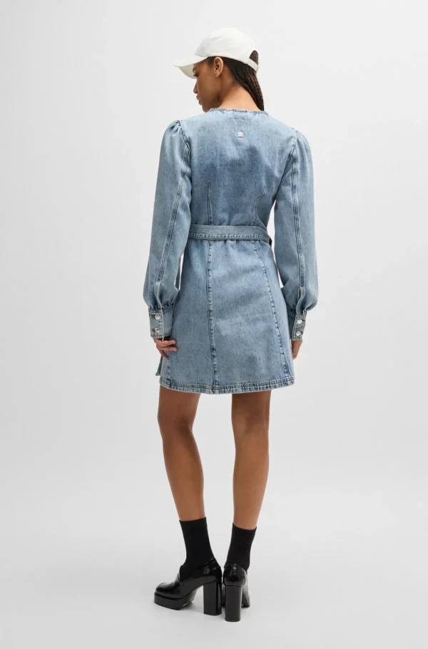 MULHER HUGO BOSS Vestidos E Macacões>Vestido Wrap Azul-marinho Em Ganga Rígida
