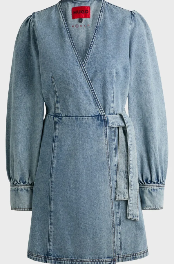 MULHER HUGO BOSS Vestidos E Macacões>Vestido Wrap Azul-marinho Em Ganga Rígida