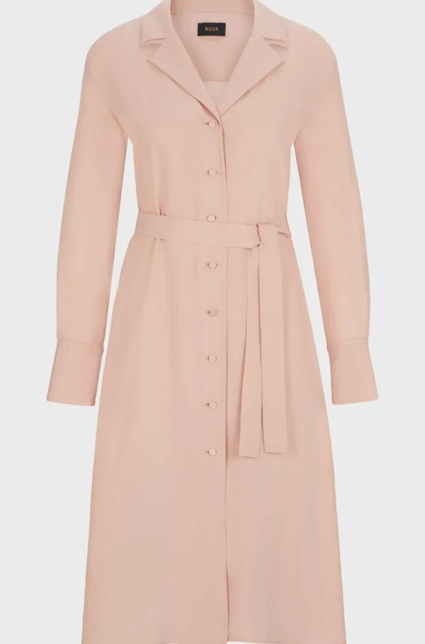 MULHER HUGO BOSS Vestidos E Macacões>Vestido-camisa Com Cinto Em Seda Mate