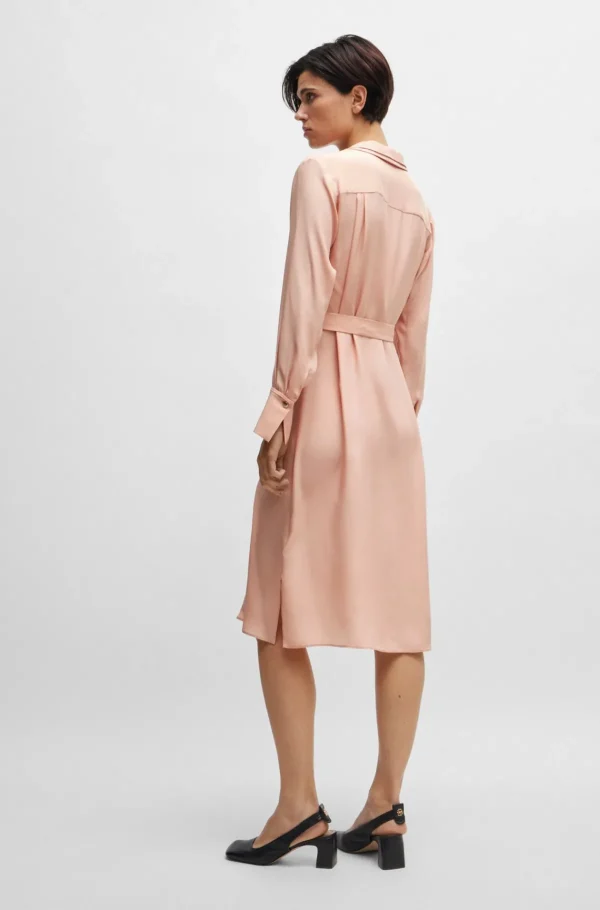 MULHER HUGO BOSS Vestidos E Macacões>Vestido-camisa Com Cinto Em Seda Mate