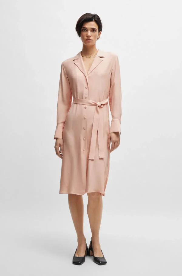 MULHER HUGO BOSS Vestidos E Macacões>Vestido-camisa Com Cinto Em Seda Mate