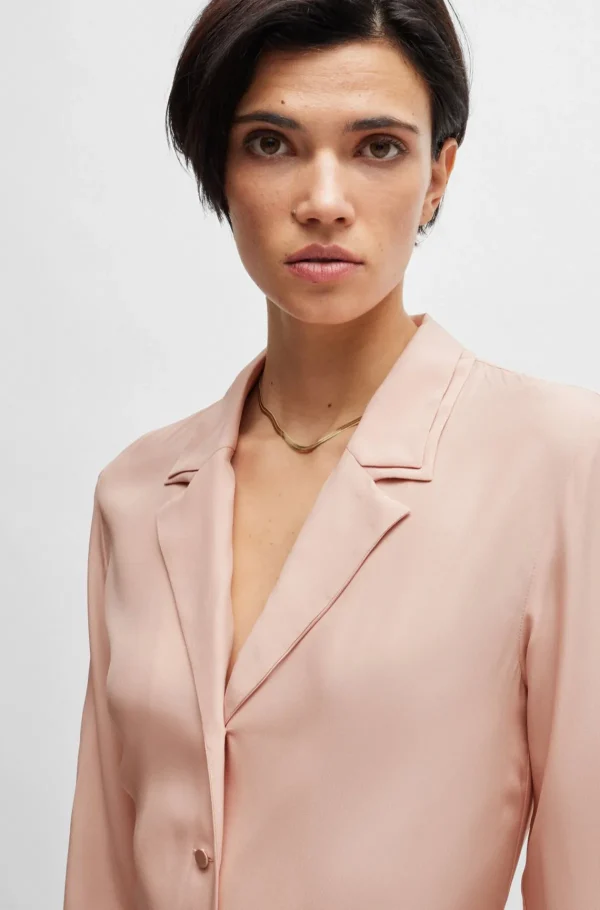 MULHER HUGO BOSS Vestidos E Macacões>Vestido-camisa Com Cinto Em Seda Mate