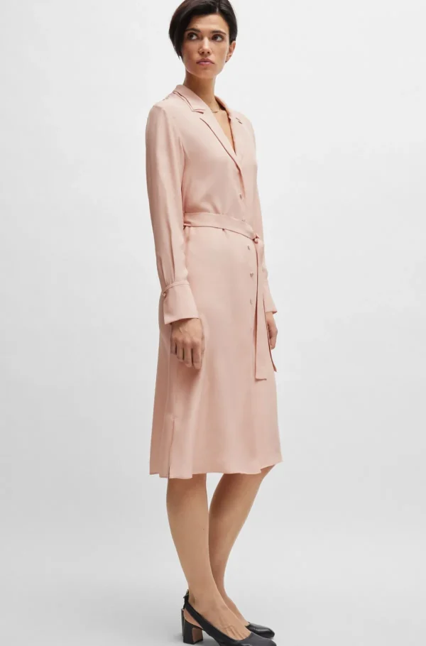 MULHER HUGO BOSS Vestidos E Macacões>Vestido-camisa Com Cinto Em Seda Mate